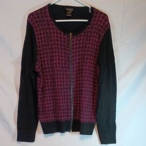 Ann Taylor Burgundy and Black Houndstooth Sweater, Size XL